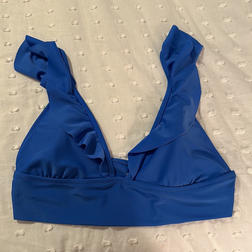 Aerie Bikini- Blue Long Line / High Waist Ruffle Ruched - Picture 5 of 8
